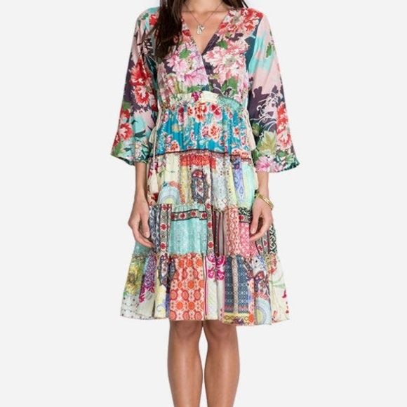 NWT Johnny Was Gigi Silk Tiered Dress Patchwork Floral Size XL - Picture 4 of 5